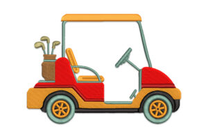 Golf Cart with Clubs Embroidery Design
