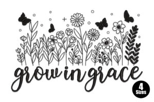 Grow in Grace Butterfly Floral Embroidery Design
