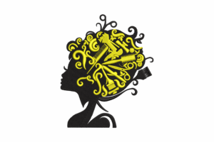 Hairstylist Tools in Afro Hair Silhouette Embroidery Design