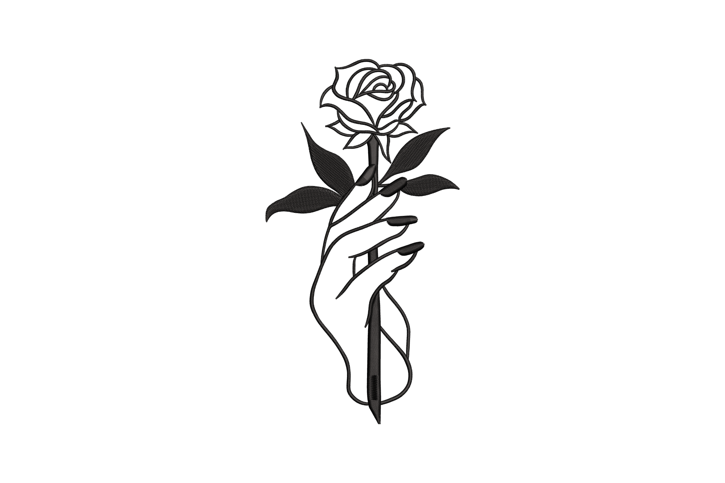 Hand Holding a Rose Embroidery Design