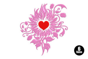 Heart & Floral Swirl Embroidery Design