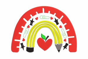 Heart Pencil Rainbow Teacher Embroidery Design