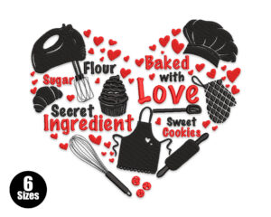 Heart Shaped Baking Words Embroidery Design