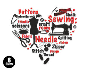 Heart Shaped Sewing Word Collage Embroidery Design
