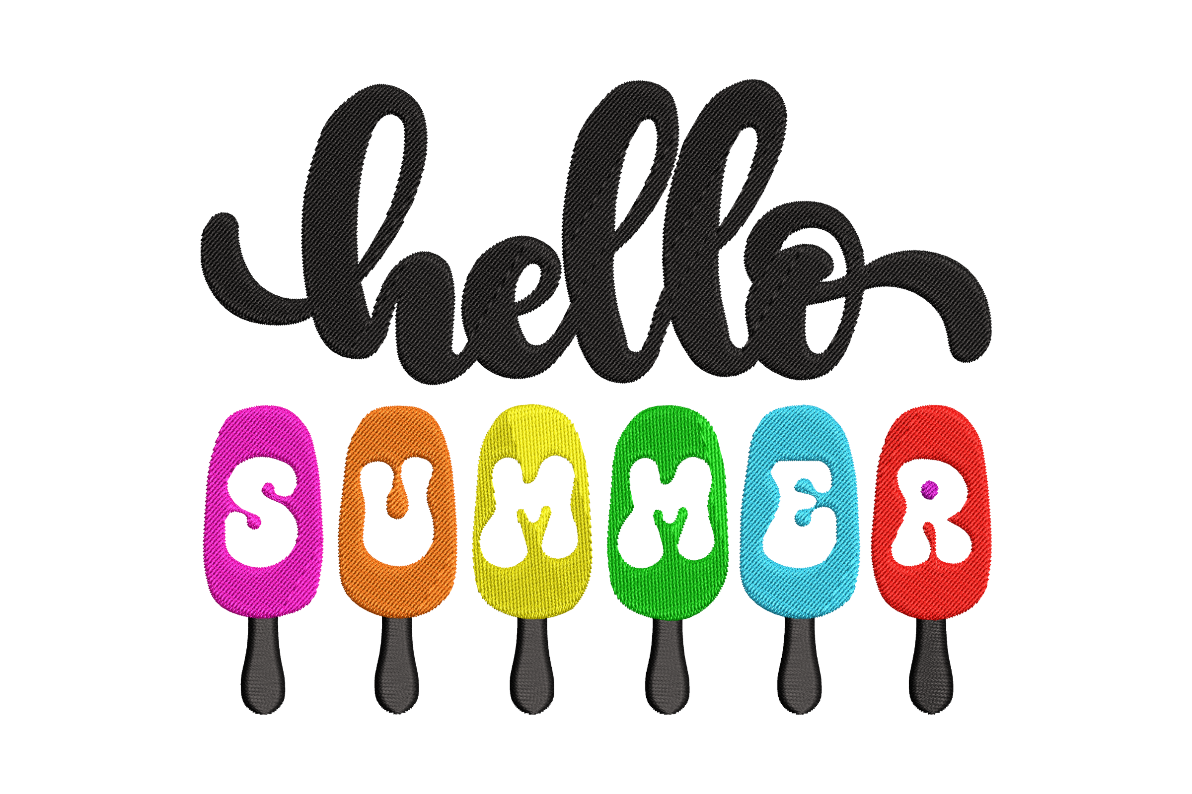 Hello Summer Popsicle Embroidery Design