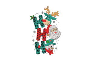 Ho Ho Ho Santa, Reindeer & Snowman Embroidery Design
