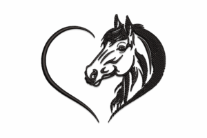 Horse Head in Heart Outline Embroidery Design