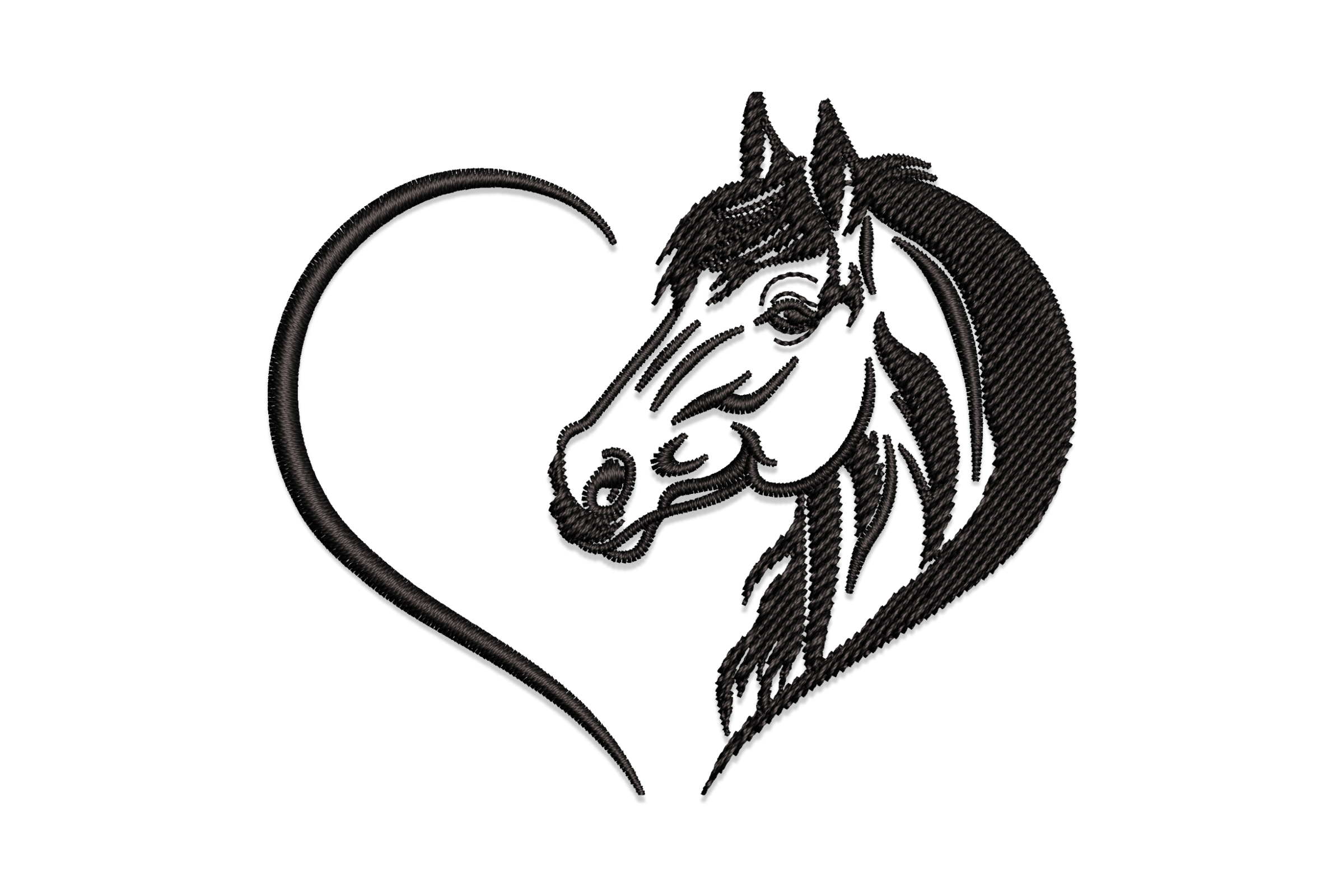 Horse Head in Heart Outline Embroidery Design