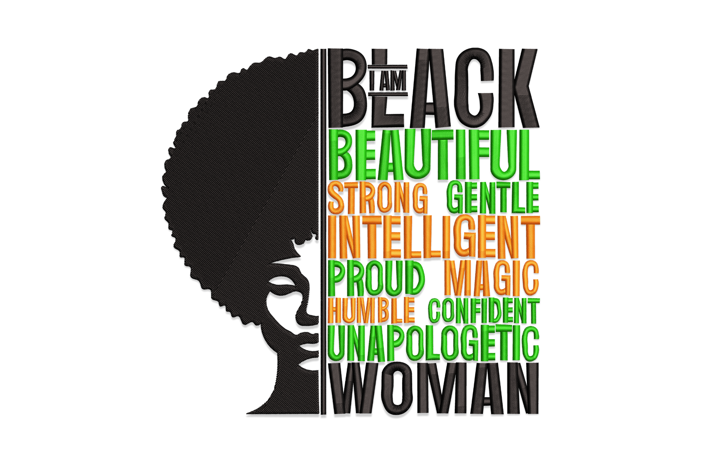 I Am Black Beautiful Woman Embroidery Design