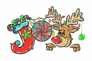 JOY Reindeer Candy Cane Christmas Embroidery Design