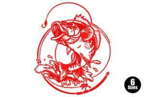 Jumping Red Fish with Rod Embroidery Design