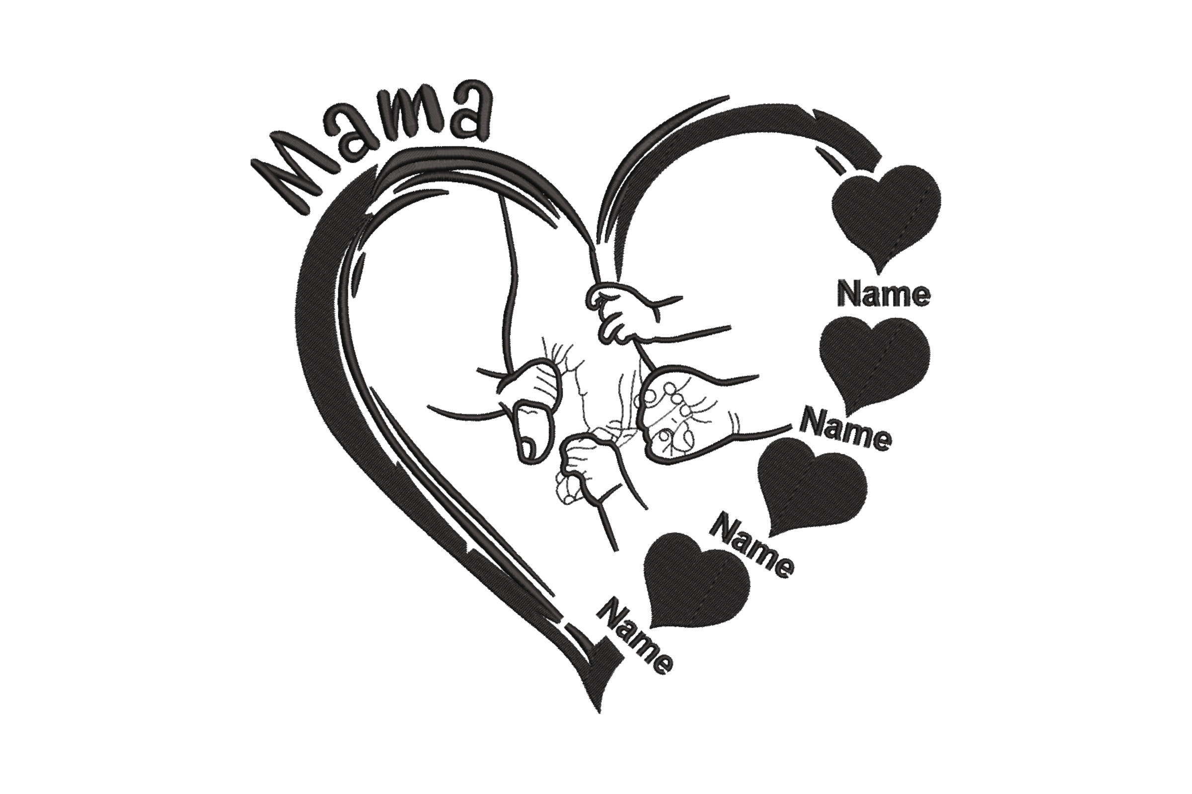 Free Mama Heart Hand-in-Hand Embroidery Design