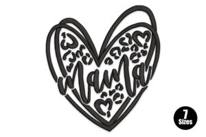 Mama Heart Leopard Print Embroidery Design