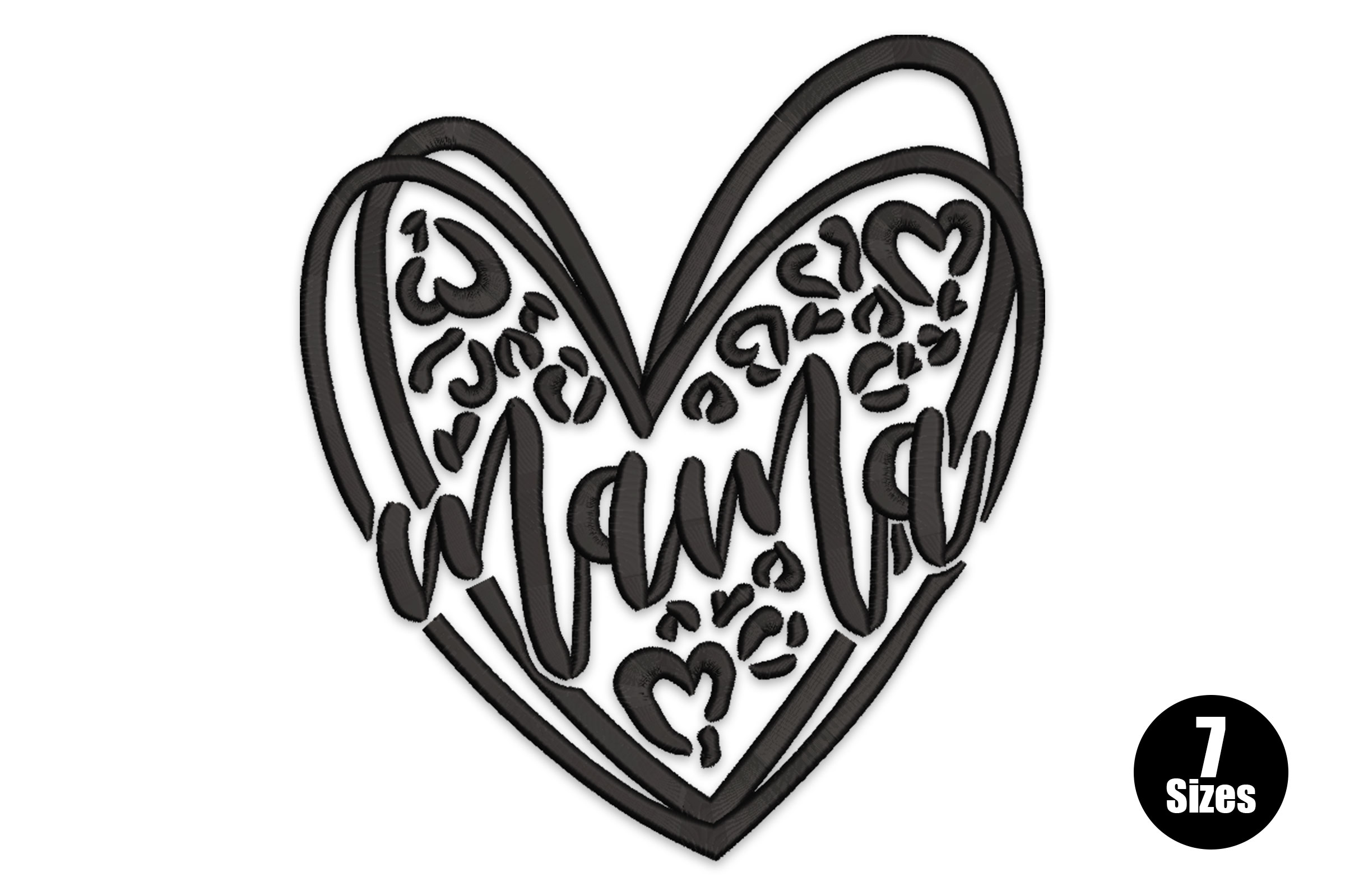 Mama Heart Leopard Print Embroidery Design