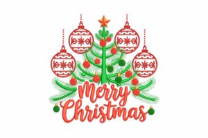 Merry Christmas Tree with Ornaments Machine Embroidery Design