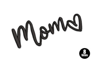 Mom with Heart Script Embroidery Design