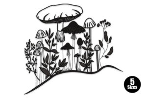 Monochrome Mushroom Garden Embroidery Design