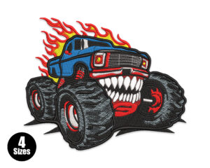 Monster Truck with Flames Embroidery Design