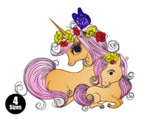 Mother & Baby Unicorn Embroidery Design