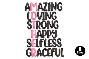 Mother Vertical Words Embroidery Design