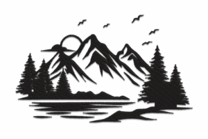 Mountain & Forest Lake Embroidery Design