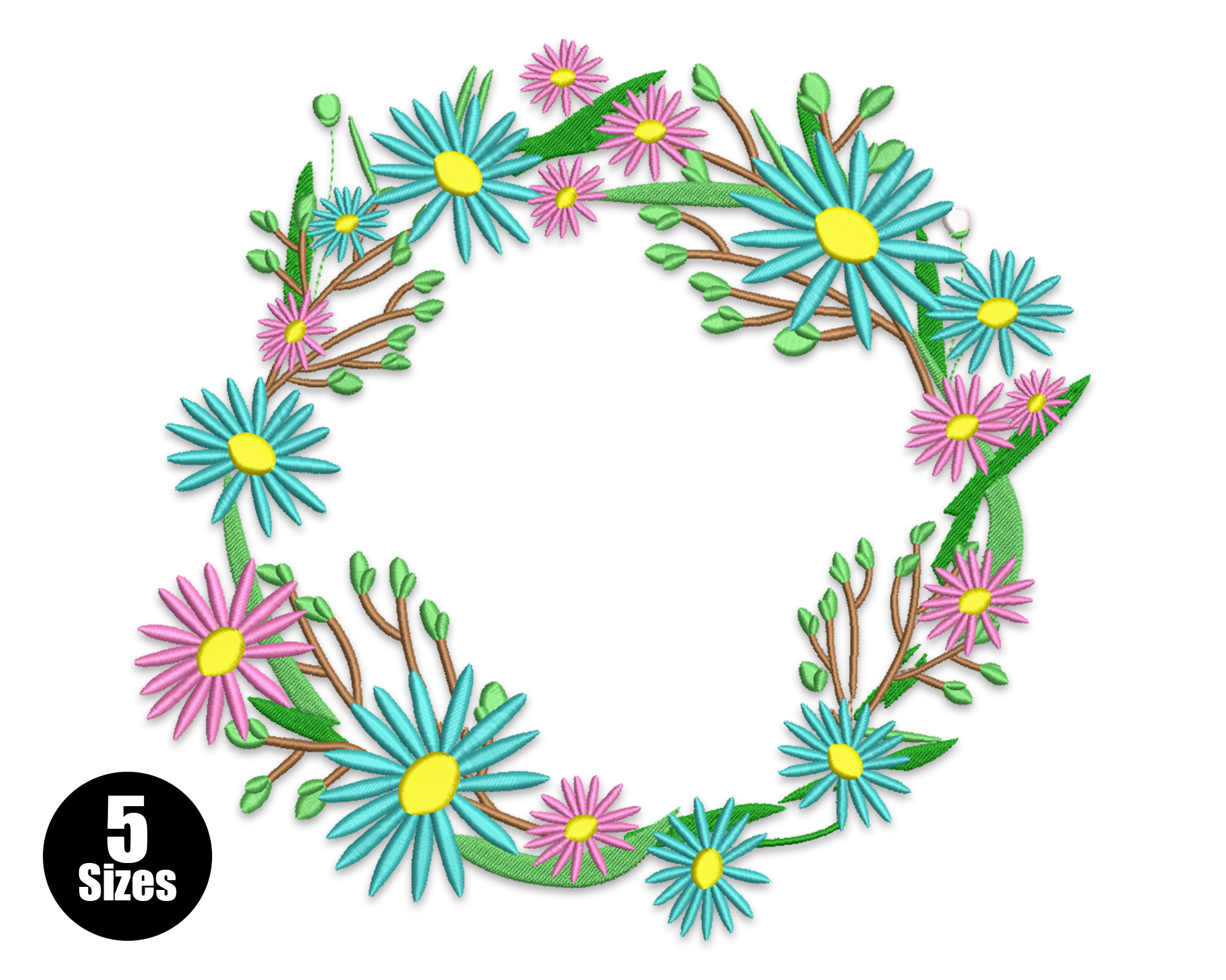 Multicolor Circle Frame Floral Wreath Embroidery Design