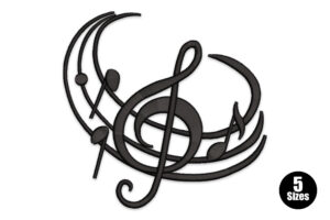 Music Notes with Treble Clef Embroidery Design