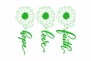 One Color Hope Love Faith Sunflower Embroidery Design