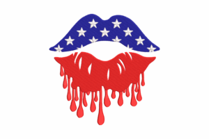 Patriotic Dripping Lips Embroidery Design
