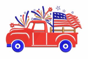 Patriotic Fireworks Pickup Truck Embroidery Design