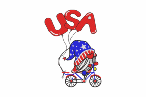 Patriotic Gnome on Bicycle with USA Balloons Embroidery Design