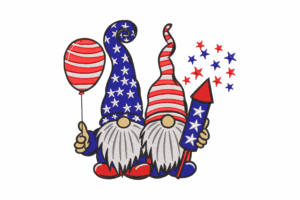 Patriotic Gnomes with Balloon and Rocket Embroidery Design
