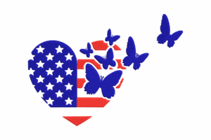 Patriotic Heart with Butterflies Embroidery Design