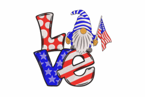 Patriotic LOVE Gnome Machine Embroidery Design