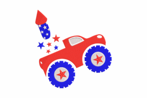 Patriotic Monster Truck with Firework Embroidery Design