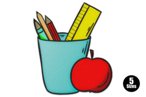 Pencil Holder with Apple Embroidery Design