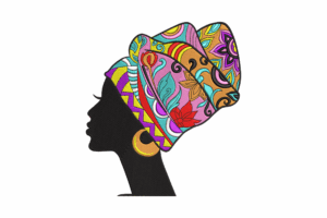 Premium African Woman with Floral Headwrap Embroidery Design