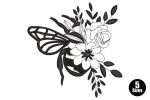 Premium Bee and Floral Bouquet Embroidery Design