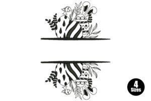 Premium Blackwork Easter Eggs & Floral Frame Embroidery Design