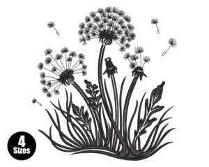 Premium Botanical Silhouette Dandelion Embroidery Design