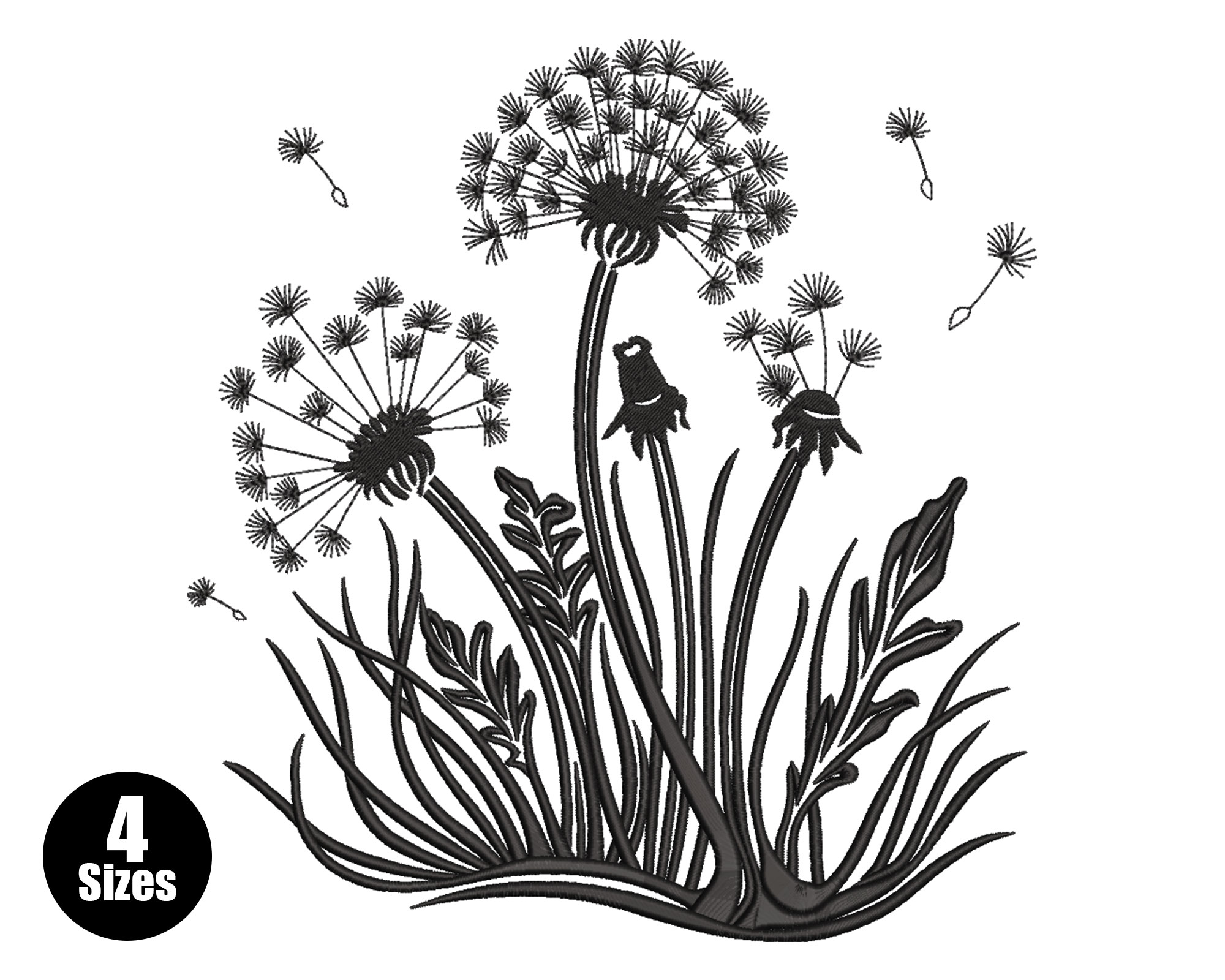 Premium Botanical Silhouette Dandelion Embroidery Design