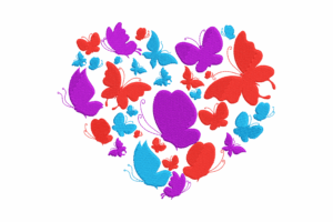 Premium Colorful Butterfly Heart Embroidery Design