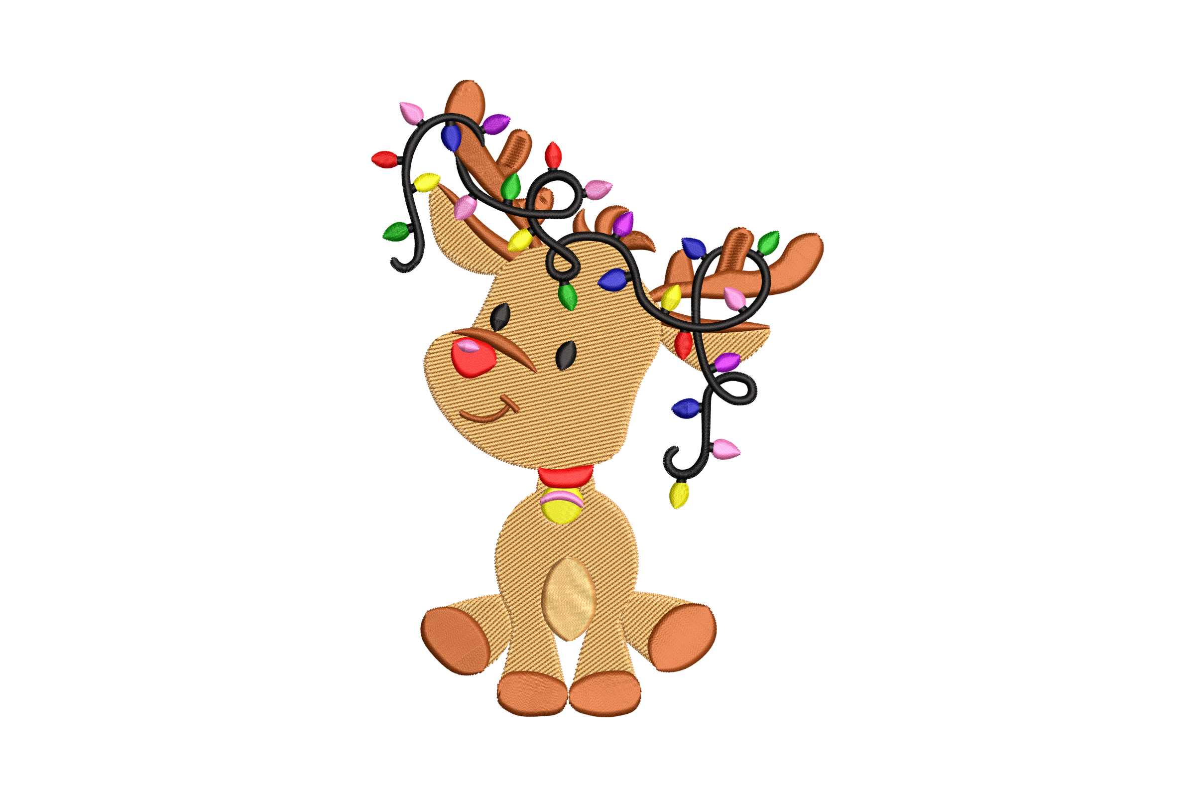 Premium Cute Reindeer with Christmas Lights Embroidery Design
