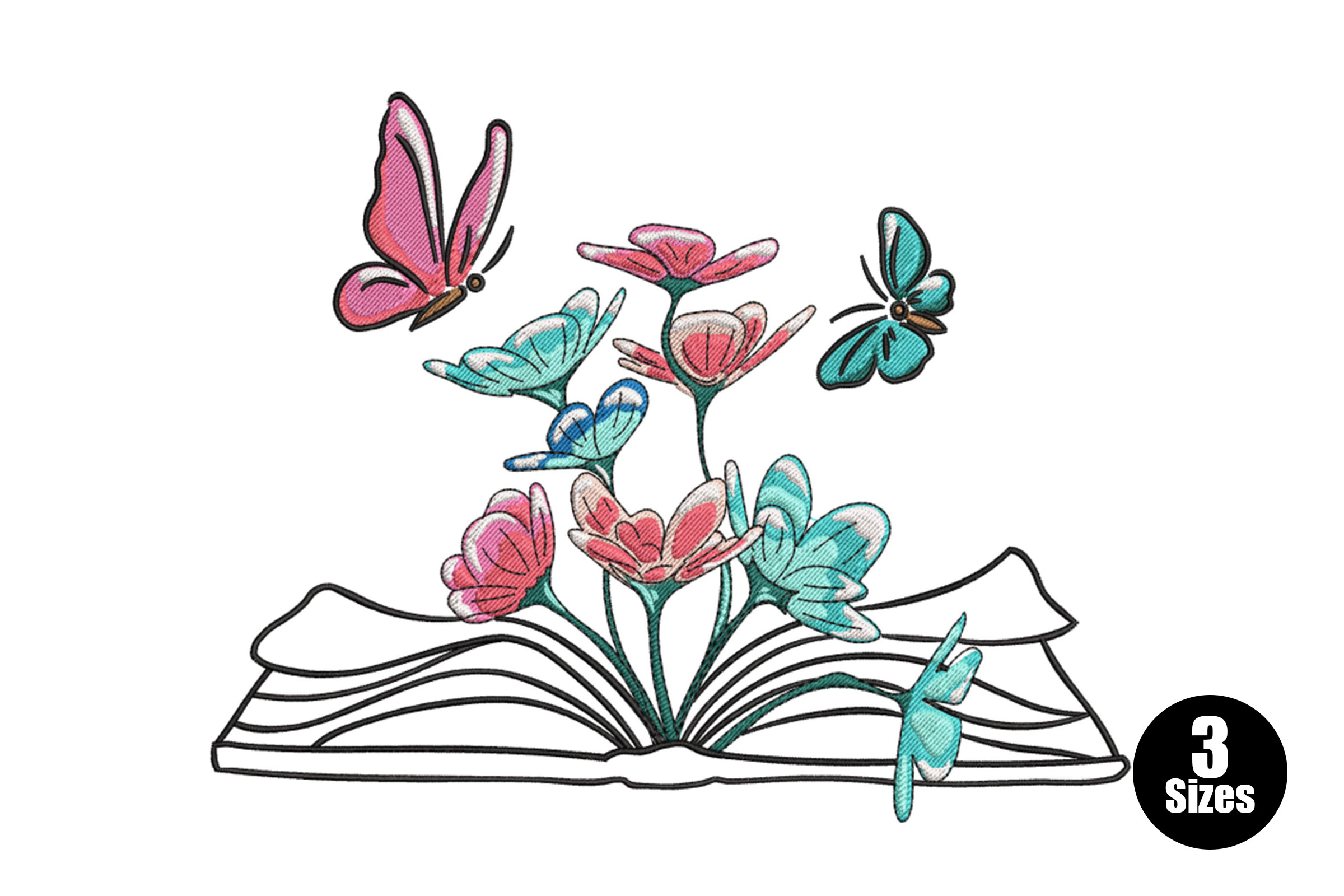 Premium Floral Book and Butterflies Embroidery Design