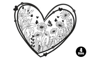 Premium Floral Heart Garden Embroidery Design