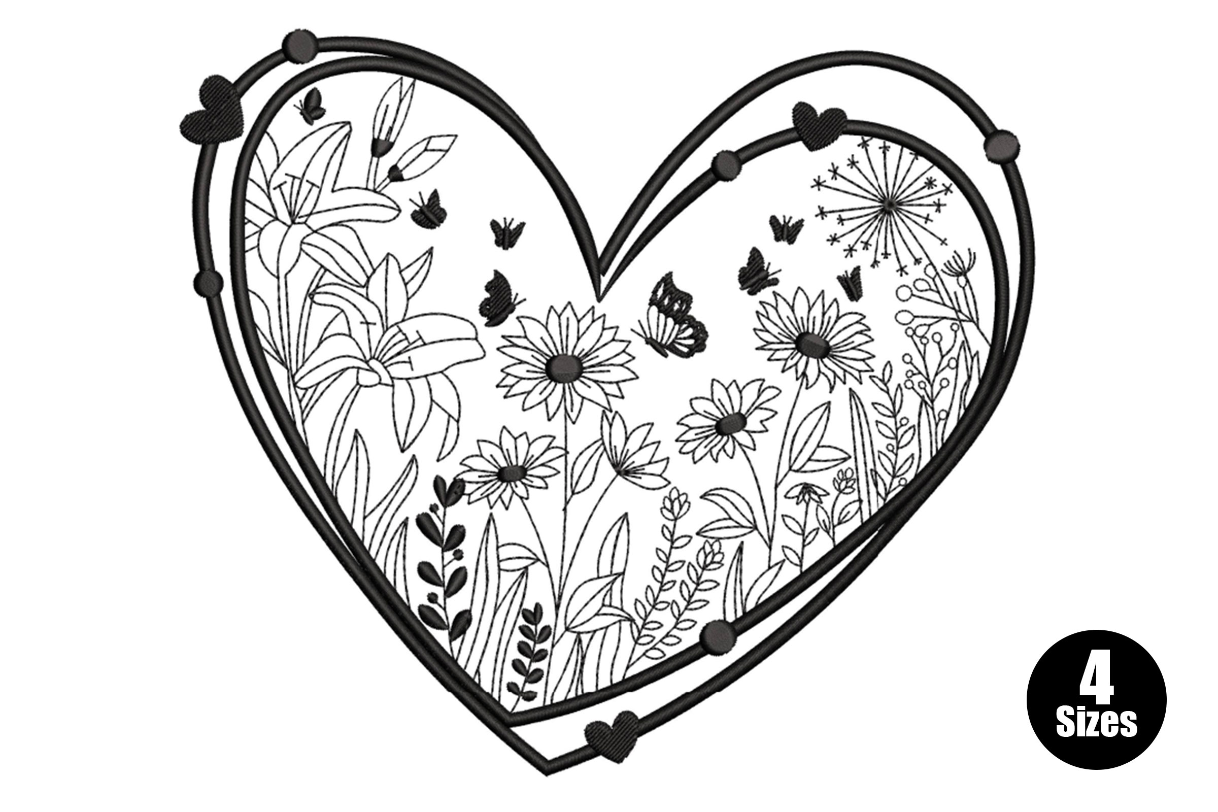 Premium Floral Heart Garden Embroidery Design