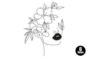 Premium Floral Woman Face Line Art Embroidery Design