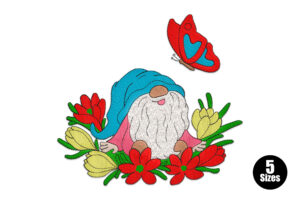 Premium Gnome with Flowers & Butterfly Embroidery Design