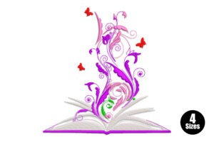 Premium Magic Book with Butterflies Embroidery Design