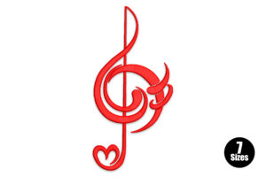 Premium Musical Treble Clef with Heart Embroidery Design